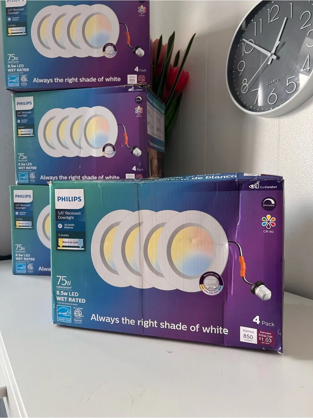 Philips 5/6 Recessed Downlight 4-Pack Selectable White 75W Equiv 8.5W LED